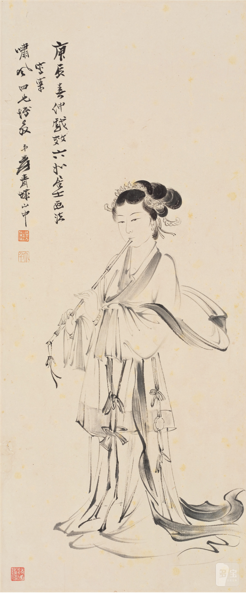 张大千（1899～1983）吹箫仕女 - 图1